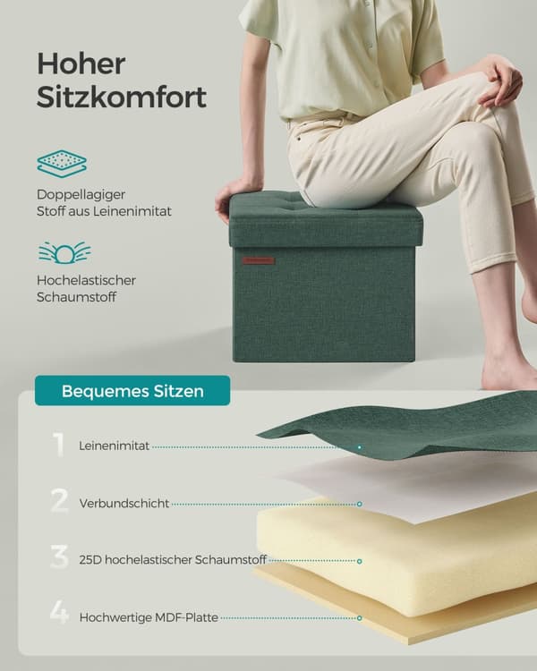 Skammel med opbevaringsplads, kan belastes med op til 130 kg vintage grøn