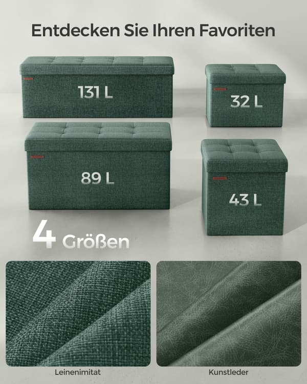 Skammel med opbevaringsplads, kan belastes med op til 130 kg vintage grøn