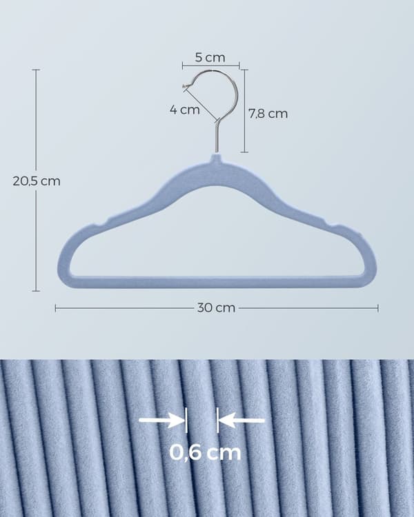 Barnklädhängare set om 50 med 360° svängbara krokar ljusblå