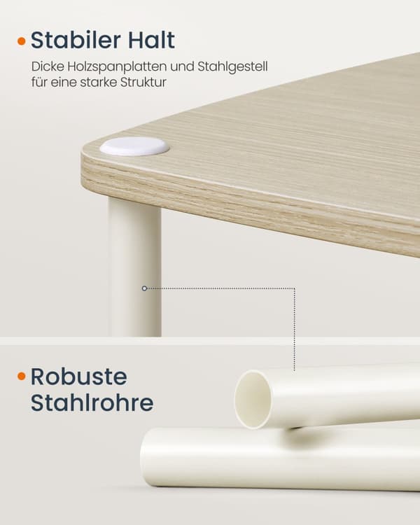 Sidebord, sengebord, endebord med 3 opbevaringshylder, stofkurv, til soveværelse, stue, stålramme, 30 x 34 x 58 cm, moderne, naturbeige