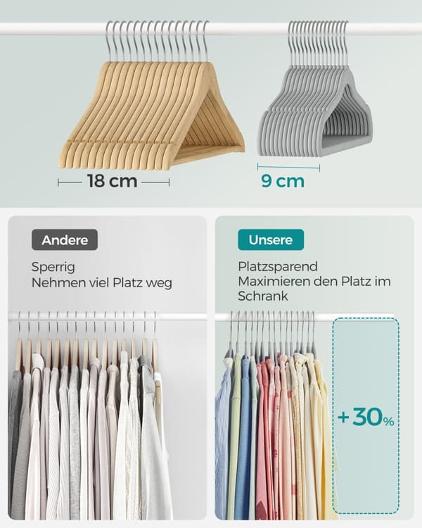 Barnklädhängare set om 30 med 360° roterande krokar dove grey
