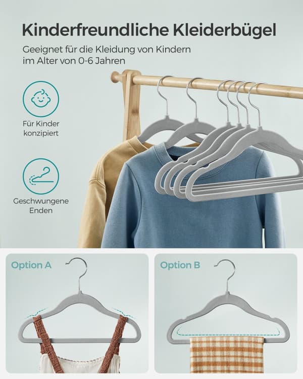 Barnklädhängare set om 30 med 360° roterande krokar dove grey