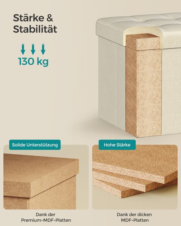 Kokoontaitettava jakkara säilytystilalla 30 x 30 cm kerma valkoinen