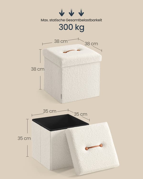 Skammel med opbevaringsplads 38 x 38 x 38 cm cremehvid