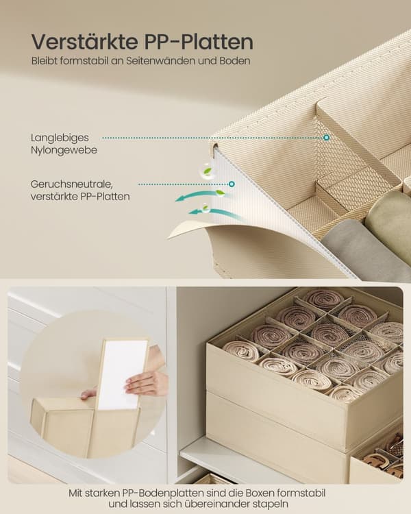 Undertøjsholder sæt med 4 med 80 rum sandbeige