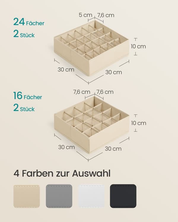 Undertøjsholder sæt med 4 med 80 rum sandbeige
