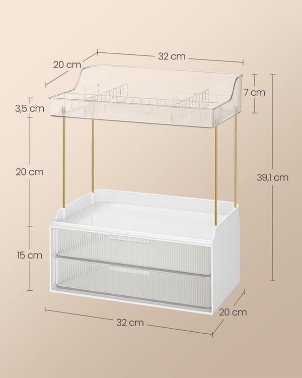Make-up organiser 4 niveauer 20 x 32 x 39,1 cm, transparent