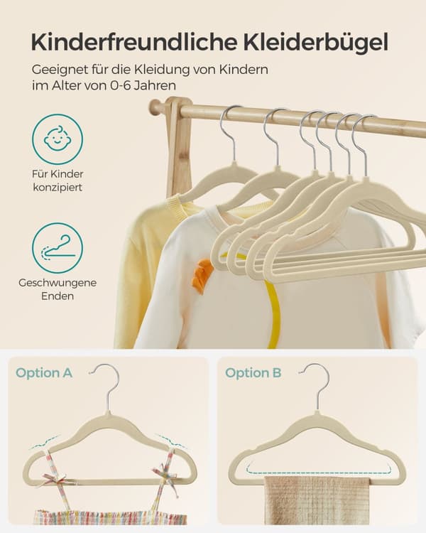 Barnklädhängare set om 50 med 360° svängbara krokar sandbeige