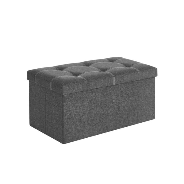 Bänkpall 80 liter kapacitet Sittmöbel Förvaringslåda Faux Linen Vikbar Maximal belastning 300 kg för vardagsrum sovrum hall Mörkgrå
