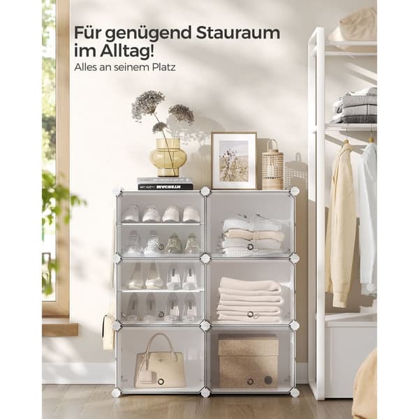 Förreglingsbart skoställsskåp, 6-facks modulär förvaringsenhet, 30 x 40 x 30 cm för varje fack, med dörrar, stålram, plastpaneler, vit