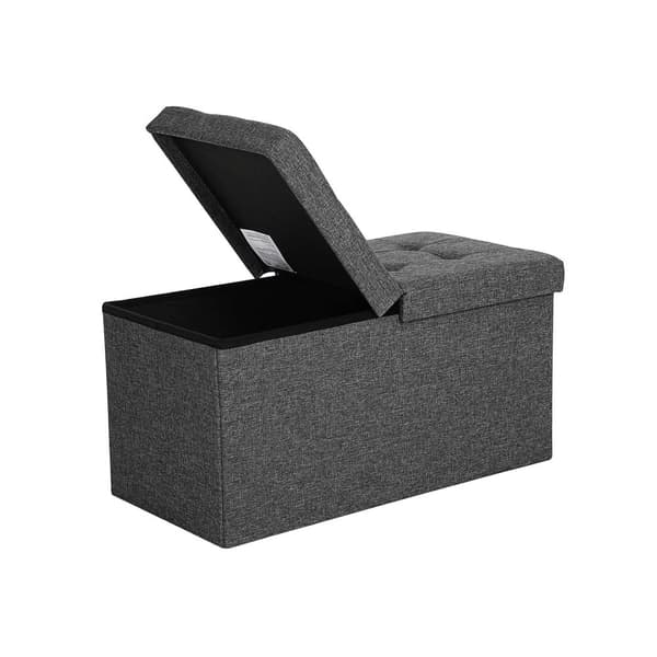 80L Förvarings Ottoman, hopfällbar skobänk, med fällbart lock, lastkapacitet 300 kg, 76 x 38 x 38 cm, mörkgrå LSF46GYZ
