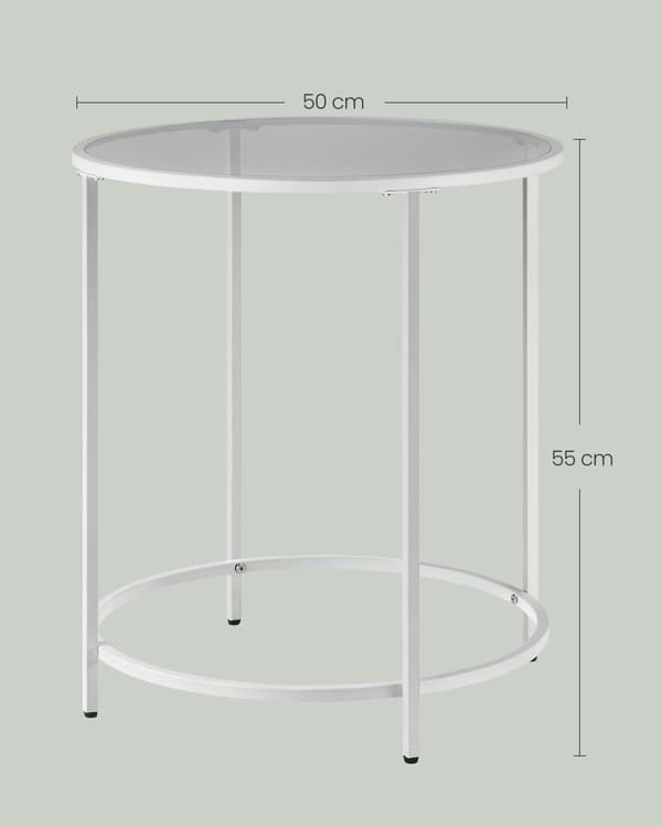 Rundt sidebord af hærdet glas og metalramme perlehvid-skifergrå