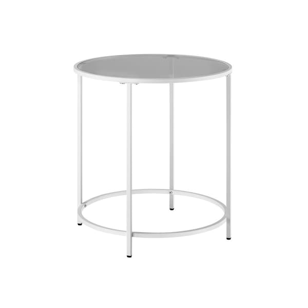 Rundt sidebord af hærdet glas og metalramme perlehvid-skifergrå