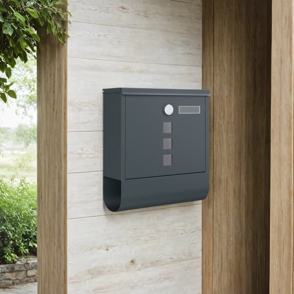 Brevlåda, postbox, lås med tittfönster, namnskylt