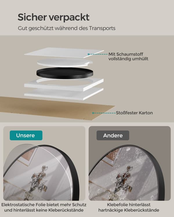 Vægspejl moderne nem montering blæk sort