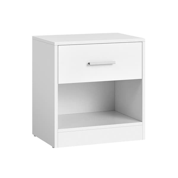 Sengebord, sidebord med skuffe, håndtag, åbent rum, endebord, til soveværelse, stue, klassisk hvid LET619T14