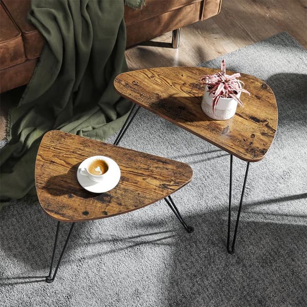 Uppsättning med 2 sidobord, nischbord, gavelbord, för vardagsrum, matsal, sovrum, industriell stil, rustikt brunt och svart LNT012B01