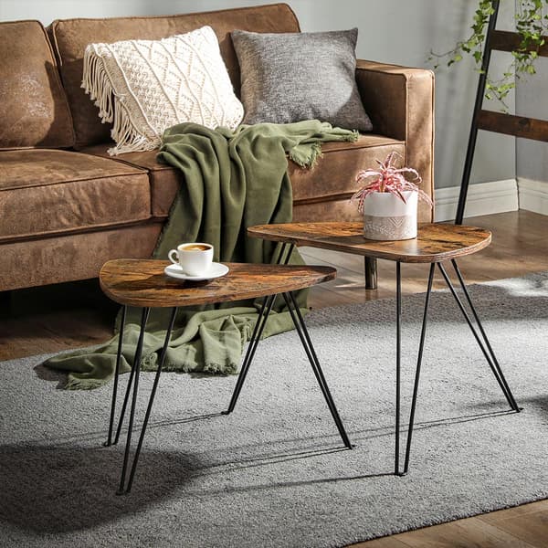 Uppsättning med 2 sidobord, nischbord, gavelbord, för vardagsrum, matsal, sovrum, industriell stil, rustikt brunt och svart LNT012B01