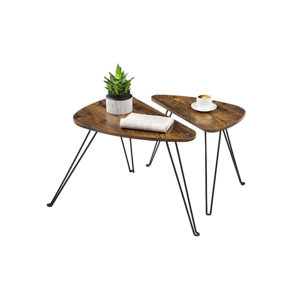 Uppsättning med 2 sidobord, nischbord, gavelbord, för vardagsrum, matsal, sovrum, industriell stil, rustikt brunt och svart LNT012B01