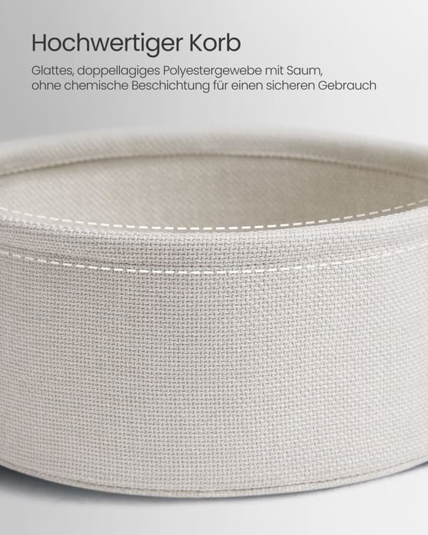 Petite Table Basse Ronde, Table d'Appoint avec Panier en Tissu, Rangement, pour Salon, Chambre, Table de Chevet, Style Moderne, Gris Ciment et Blanc