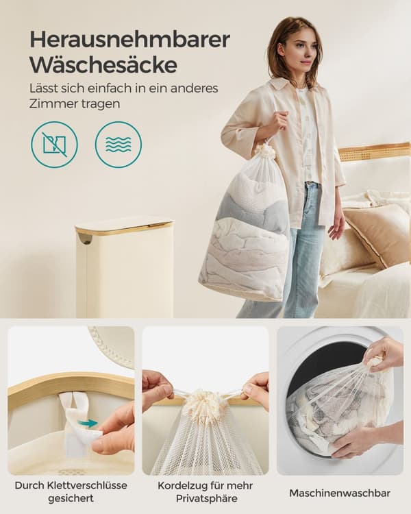 Vasketøjskurv 60 liter med låg Cremehvid