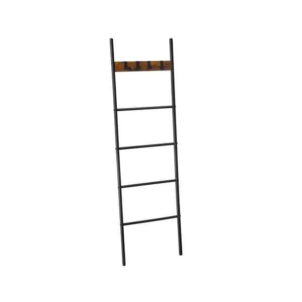 Handdukshylla med 5 nivåer 44 x 160 cm Platsbesparande metallram 4 krokar Industriell stil Vintage Brun/Svart