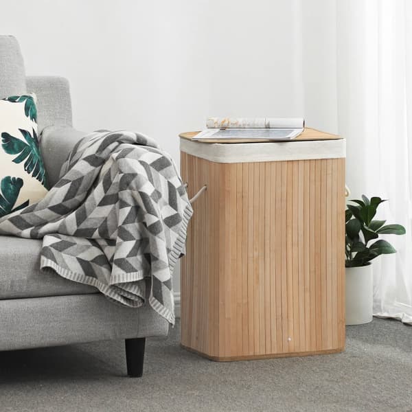 Bambu pyykkikori, XL kokoontaitettava säilytyskori, jossa on irrotettava pestävä vuori, 72L, 40 x 30 x 60 cm, luonnollinen LCB10Y