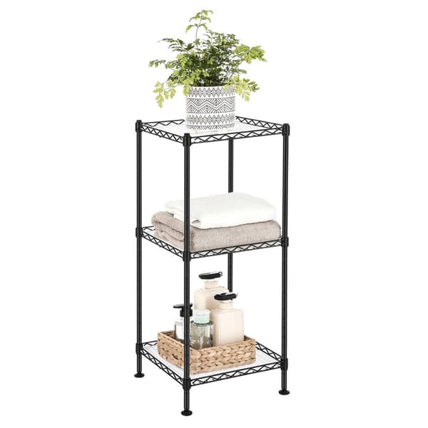 Badrumshylla, 3-stegs trådhylla, förvaringsställ i metall, total lastkapacitet 60 kg, med 3 PP-ark, 30 x 30 x 73 cm, expanderbar design, för små utry