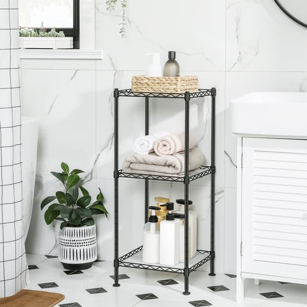 Badrumshylla, 3-stegs trådhylla, förvaringsställ i metall, total lastkapacitet 60 kg, med 3 PP-ark, 30 x 30 x 73 cm, expanderbar design, för små utry