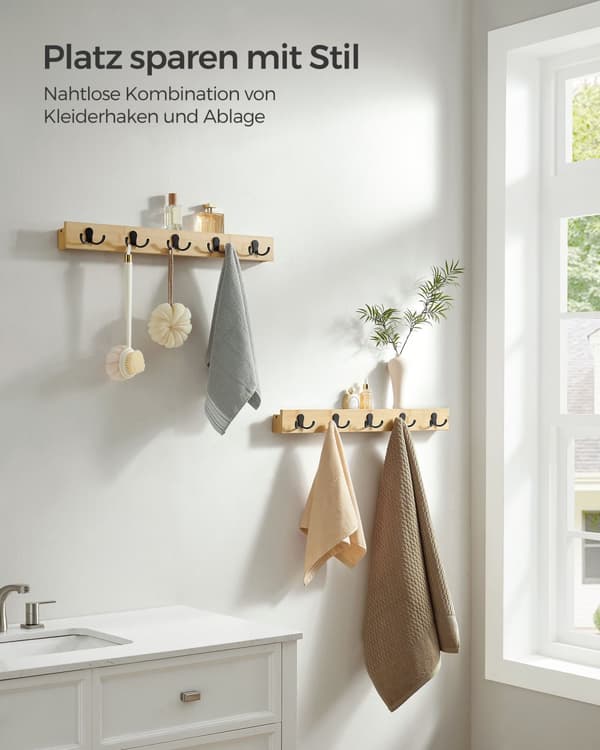 Vægknagerække sæt af 2 med hylde naturbeige