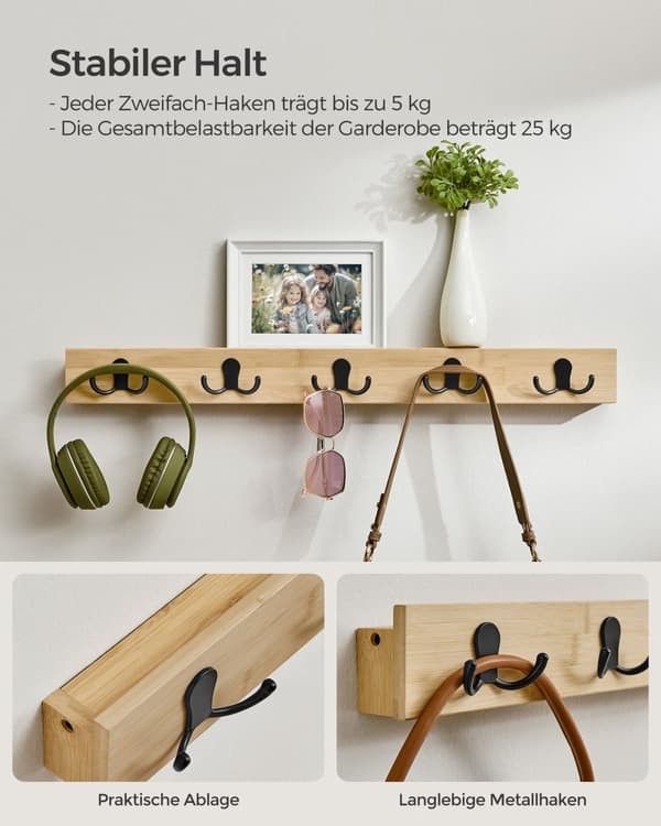 Vægknagerække sæt af 2 med hylde naturbeige