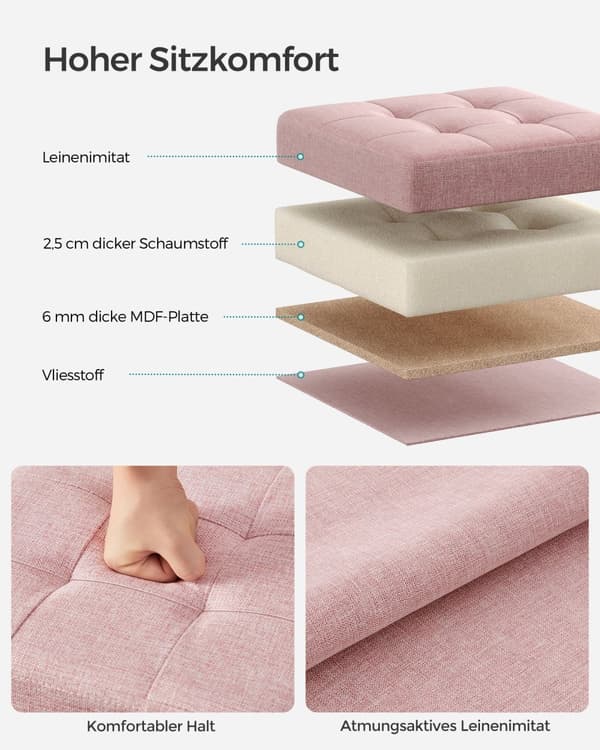 30 cm bänk med förvaringsutrymme pastellrosa
