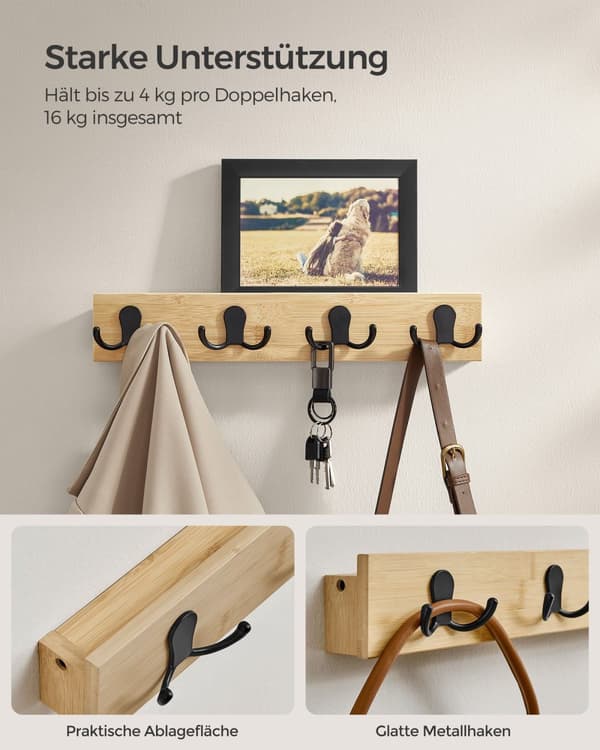 Vægknagerække sæt af 2 med 8 dobbeltkroge naturbeige