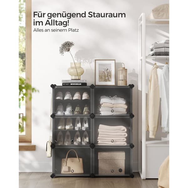 Förreglingsbart skoställ, plastskåp för skoförvaring, 6-facks modulär förvaringsenhet, 30 x 40 x 30 cm för varje fack, med dörrar, stålram, plastpane