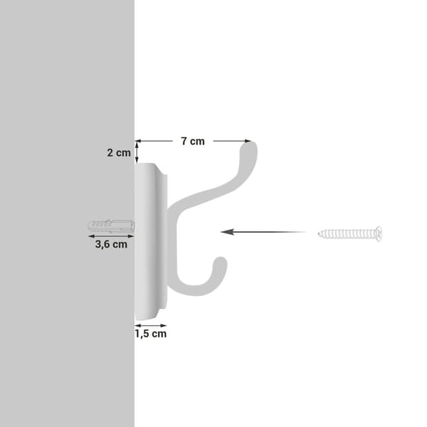 Väggmonterad klädhängare med 4 metallkrokar, vägghängare med krokar i trä för sovrum, entré, badrum, vit