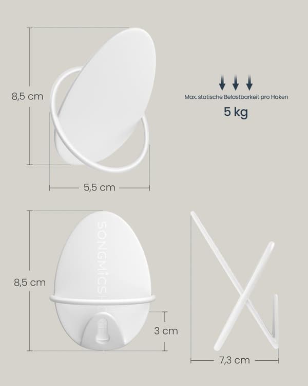 Frakkekroge 4-pak, vægkroge til ophængning af frakker, håndklæder, hver holder op til 5 kg, æg-inspireret design, til stue, soveværelse, gang, perleh