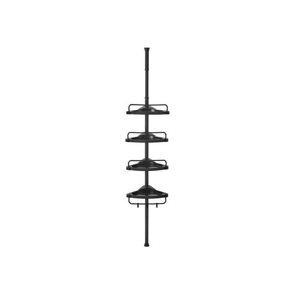 Justerbar hörnhylla för badrum, teleskopisk duschvagn, 85-305 cm, från golv till tak, med 4 brickor, 3 krokar, svart BCB001B01