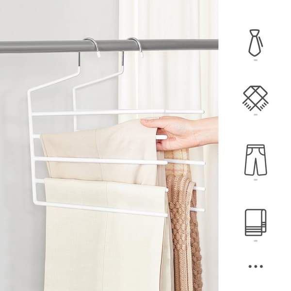 Byxhängare, klädhängare med 5 barer, set om 4, platsbesparande, öppna ändar, halkfria byxhängare för jeans, handdukar och halsdukar, vit