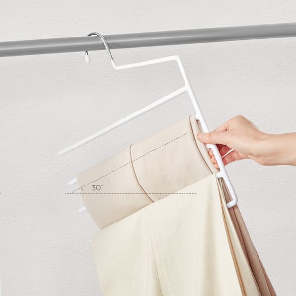 Byxhängare, klädhängare med 5 barer, set om 4, platsbesparande, öppna ändar, halkfria byxhängare för jeans, handdukar och halsdukar, vit