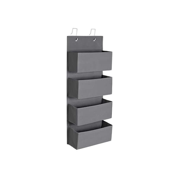 Dörrförvaring med 4 fickor, vägghängd förvaringsorganisatör, praktisk och rymlig, för barnrum kontor sovrum, 33,5 x 12 x 100 cm, grå RDH04G