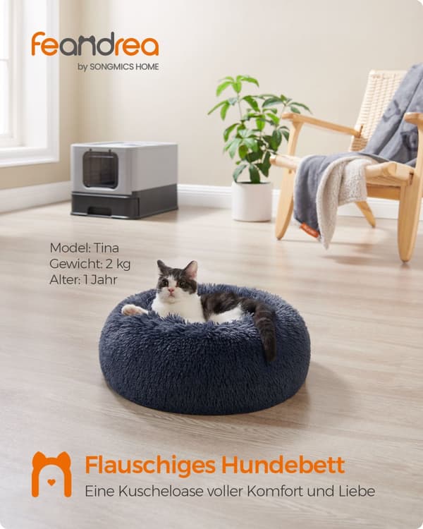 Hundeseng fluffy og vaskbar mørkegrå