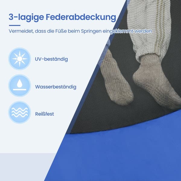 Trampolin 366 cm d, trädgårdstrampolin med skyddsnät, 180 cm höga svängda stolpar
