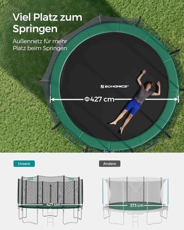 Trädgårdstrampolin Ø 427 cm med säkerhetsnät