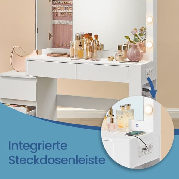 Sminkbord med LED-belysning, sminkbord med spegel, smyckeskåp