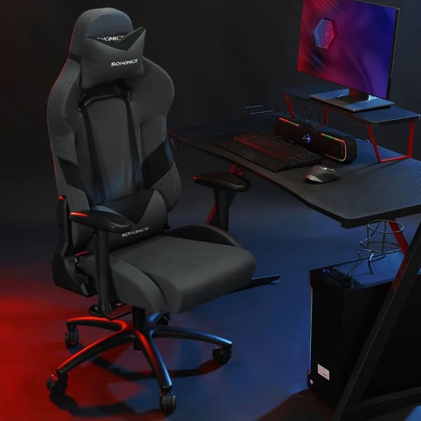 Gamingstol med ländryggskudde grå