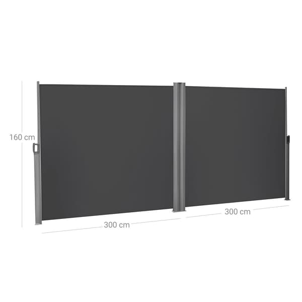 1,6 x 6 m (K x L), kaksinkertainen sivumarkiisi, sisäänvedettävä sivumarkiisi yksityisyyden suoja, aurinkosuoja, sivusäleikkö, parvekkeelle, terassil