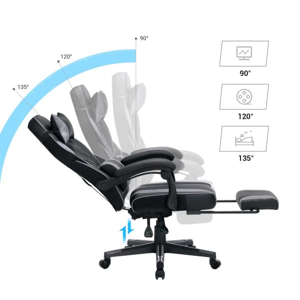 Pelituoli pöytätuoli jalkatuella, toimistotuoli pääntuella ja lantiotyynyllä, korkeussäädettävä, ergonominen, 90-135° kallistuskulma, kuormitus 150 k