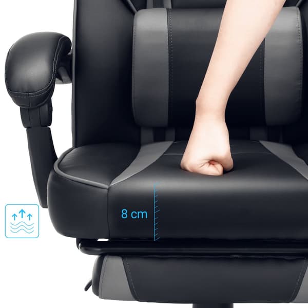 Pelituoli pöytätuoli jalkatuella, toimistotuoli pääntuella ja lantiotyynyllä, korkeussäädettävä, ergonominen, 90-135° kallistuskulma, kuormitus 150 k