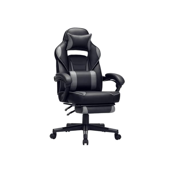 Gamingstol Skrivebordsstol med fodstøtte, kontorstol med nakkestøtte og lændepude, højdejusterbar, ergonomisk, 90-135° vippevinkel, belastning 150 kg