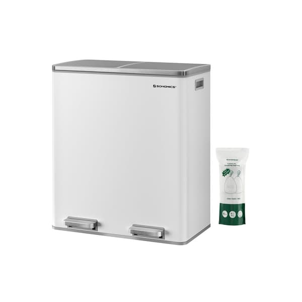 Dubbel soptunna, 2 x 30 L köksavfallstunna med dubbla fack och 15 soppåsar, metallpedal med innerhinkar och lock av plast, mjukstängning, lukttätning